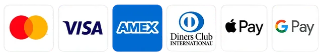 Accepted payment: Mastercard, Visa, American Express, Diners Club, Apple Pay and Google Pay